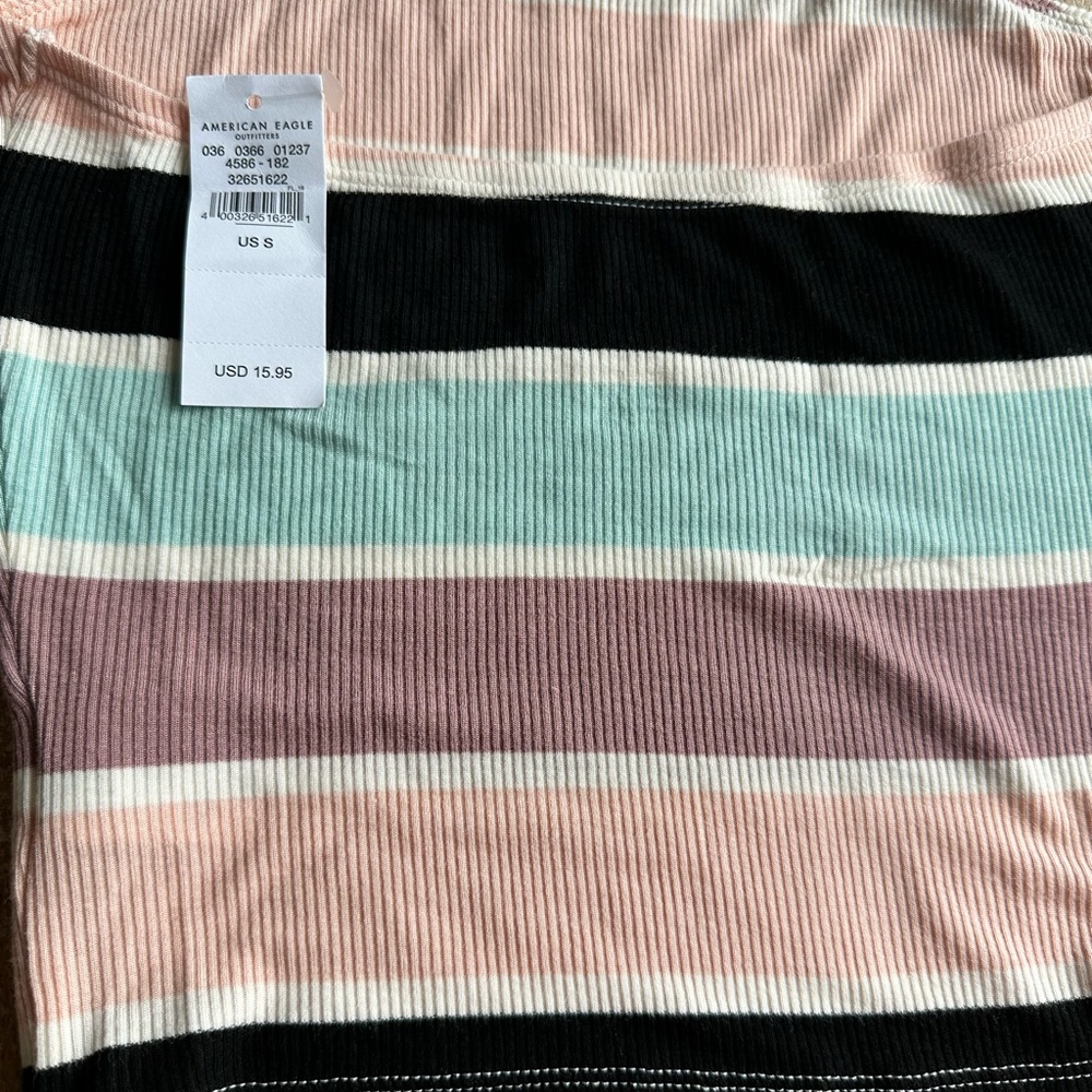 American Eagle Striped Ribbed Top - Pink, Mint, Mauve, Black